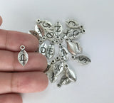 1pc , 7x15mm, Leaf Alphabet /Capital Letter Pendant / Charm in Antique Silver