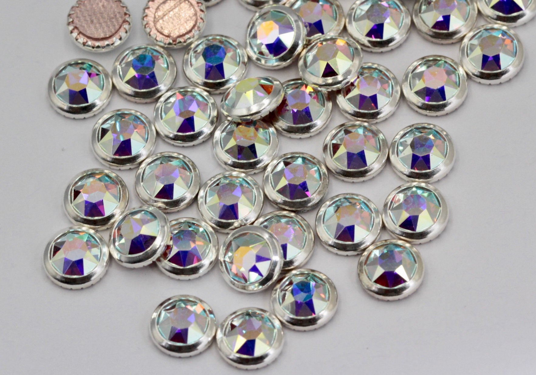 1/5/10pcs, SS34( Approx 7.069mm) , Genuine Swarovski 2078H Framed Cabochon Flatback Hotfix with crystal in crystal AB with Silver Setting