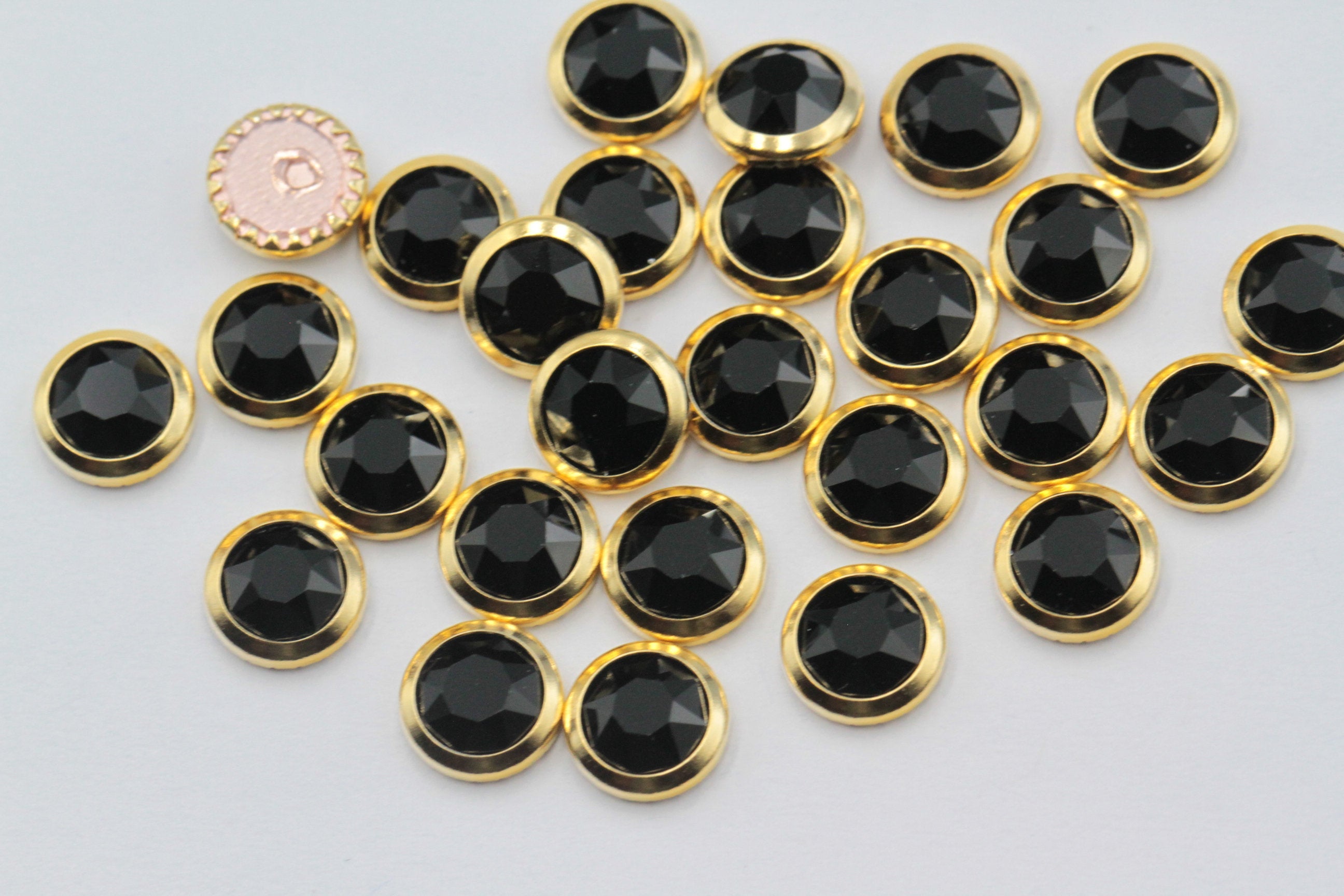 2/5/10pcs, SS34(7.069mm), Genuine Swarovski 2078H Framed Cabochon Flatback Hotfix with crystal in Jet with Gold Setting