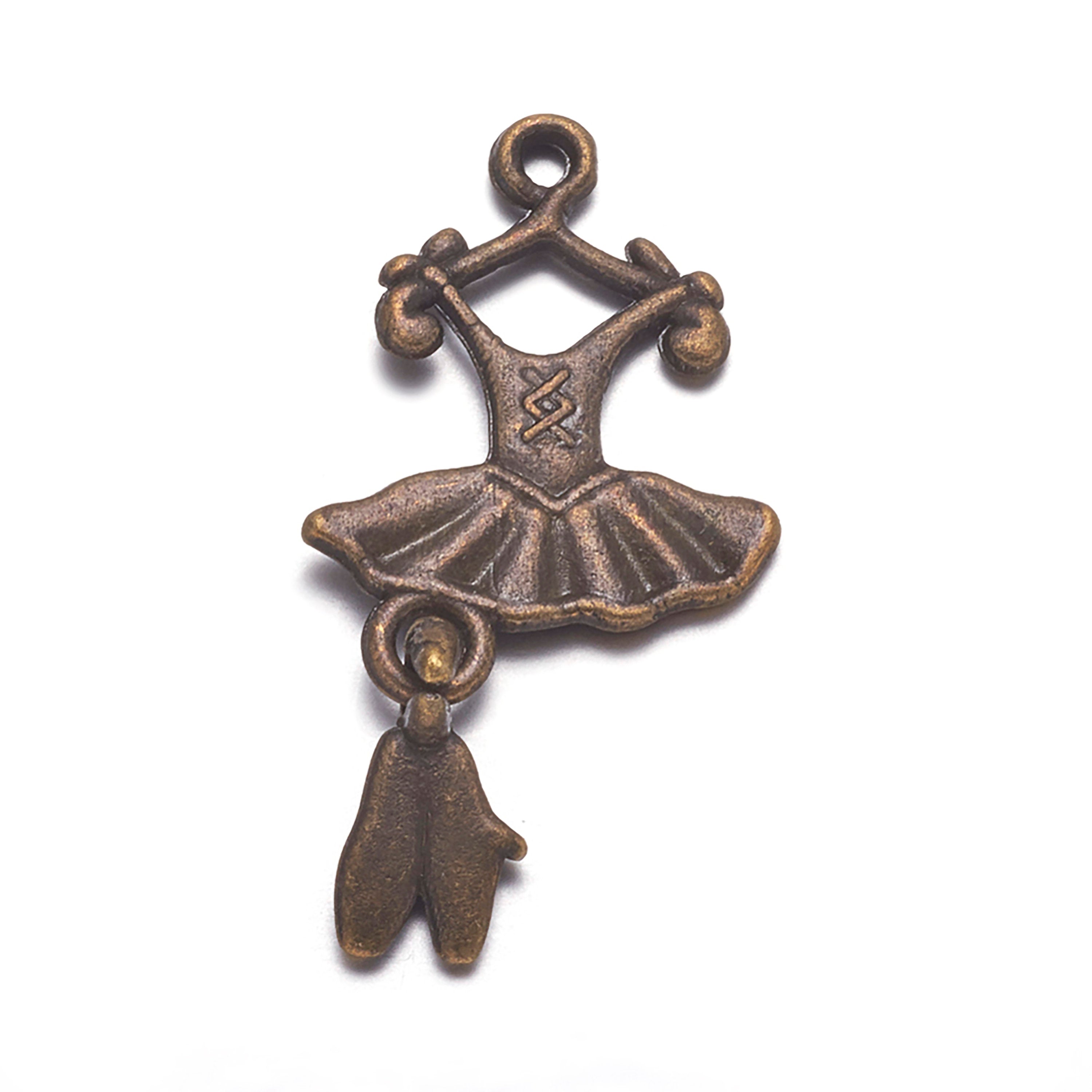 5 pcs, Zinc Based Alloy Charms Round Antique Bronze / Tibetan Style Pendant, Lead Free and Cadmium Free, Ballet Suit