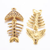 5 pcs, 43x21x2.5mm, Tibetan Style Alloy Finding Fishbone, Lead Free and Cadmium Free, Antique Golden