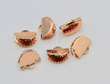 4pcs, 15x12.5mm, Small Rose Gold Plated Brass Ribbon// Semi Circle Crimp End with Loop // Crimp Findings in Rose Gold