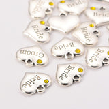 1pc / 2 pcs, 14x16x3mm, Wedding Theme Antique Silver Tone Tibetan Style Heart with Bride Rhinestone Charm Pendant / Charm in Yellow