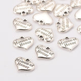 1pc / 2 pcs, 14x16x3mm, Wedding Theme Antique Silver Tone Tibetan Style Heart with Matron of Honor Rhinestone Charm Pendant / Charm in Clear
