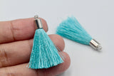 2pc Approx 35-40mm, Beautiful Aquamarine Silk Tassel In Silver Cap