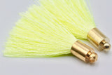 2pc Approx 35-40mm, Beautiful Bright Yellow Silk Tassel In Gold Cap