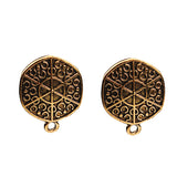1 pair(2pcs), 23mm x 19mm, Vintage Style Round Shaped Alloy Ear Stud in Antique Gold