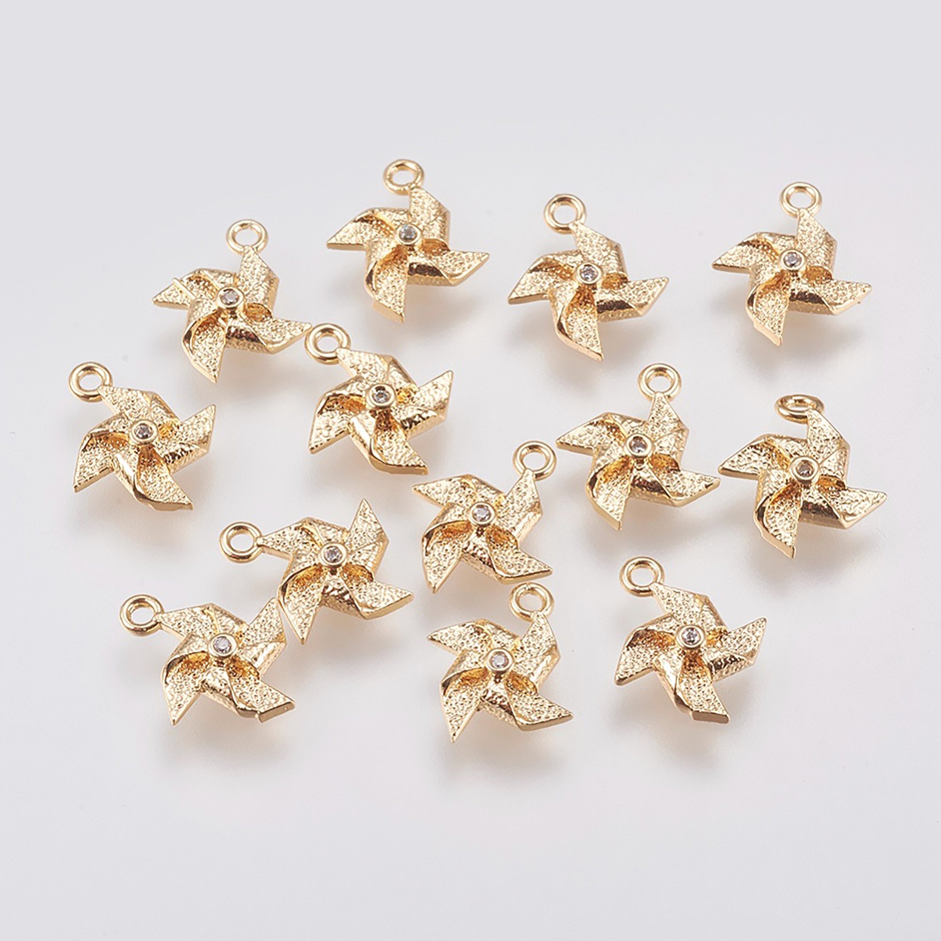 1pc, 14x10x1.5mm, Brass Micro Pave Cubic Zirconia Pinwheel in Gold