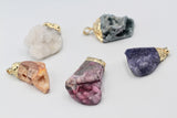 1pc, Dyed Druzy Natural Agate Pendants with Golden Tone Brass Findings and Iron Pinch Bails