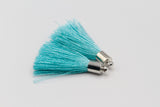 2pc Approx 35-40mm, Beautiful Aquamarine Silk Tassel In Silver Cap