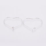 2 pairs (4pcs), 30x36x1.5mm; Brass Hoop Earrings, Heart, Real Platinum Plated