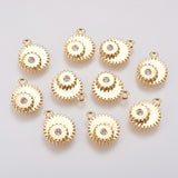 1pc, 12.5x10x2.5mm, Brass Micro Pave Cubic Zirconia Gear, Real Gold Plated