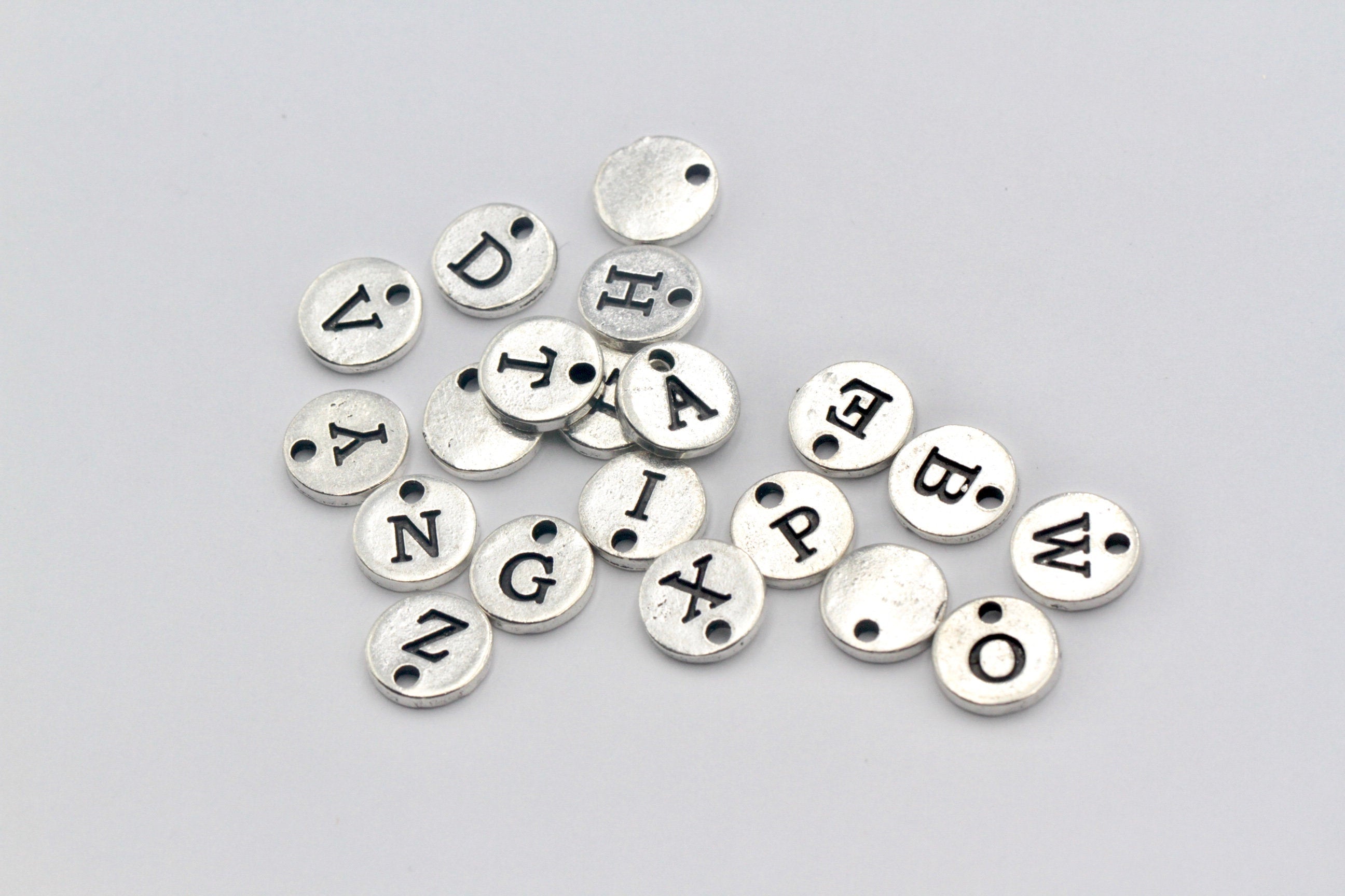 1pc , Alphabet /capital Letter Pendant / Charm In Antique Silver