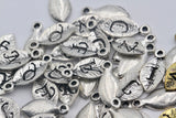 1pc , 7x15mm, Leaf Alphabet /Capital Letter Pendant / Charm in Antique Silver