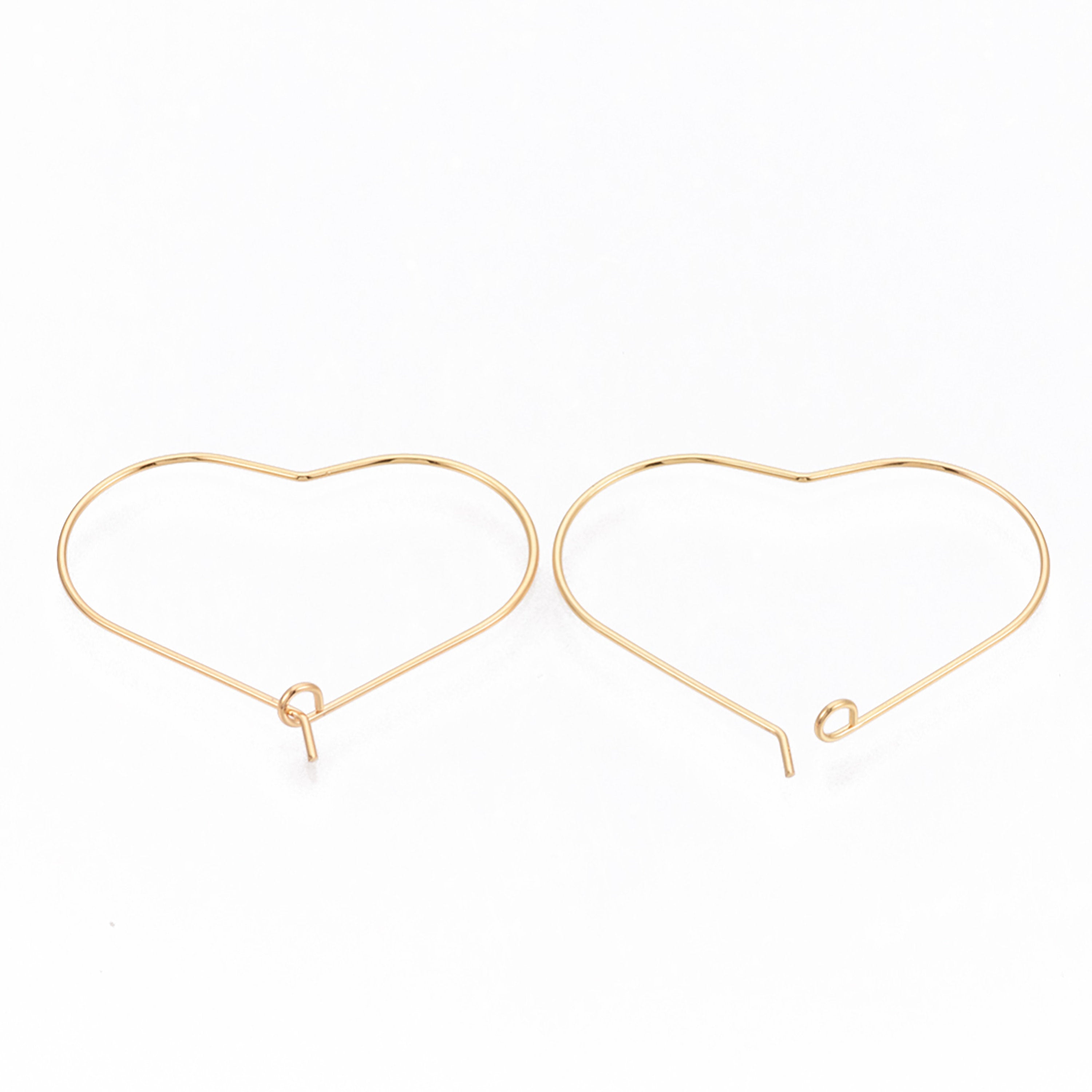 2 pairs (4pcs), 30x36x1.5mm; Brass Hoop Earrings, Heart, Real Gold Plated