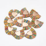 1 pair (2pcs), Approx 25~27x32~35x3mm, Small Silk Tassels In Brass Gold Coloured Semi Circle Copper Crimp