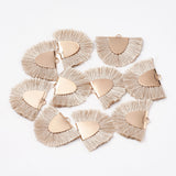 1 pair (2pcs), Approx 25~27x32~35x3mm, Small Silk Tassels In Brass Gold Coloured Semi Circle Copper Crimp
