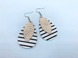 2pcs (1 pair), 56x38mm, 2 Layer PU Leather Drop Shaped Earring in Rose Gold, Black and White