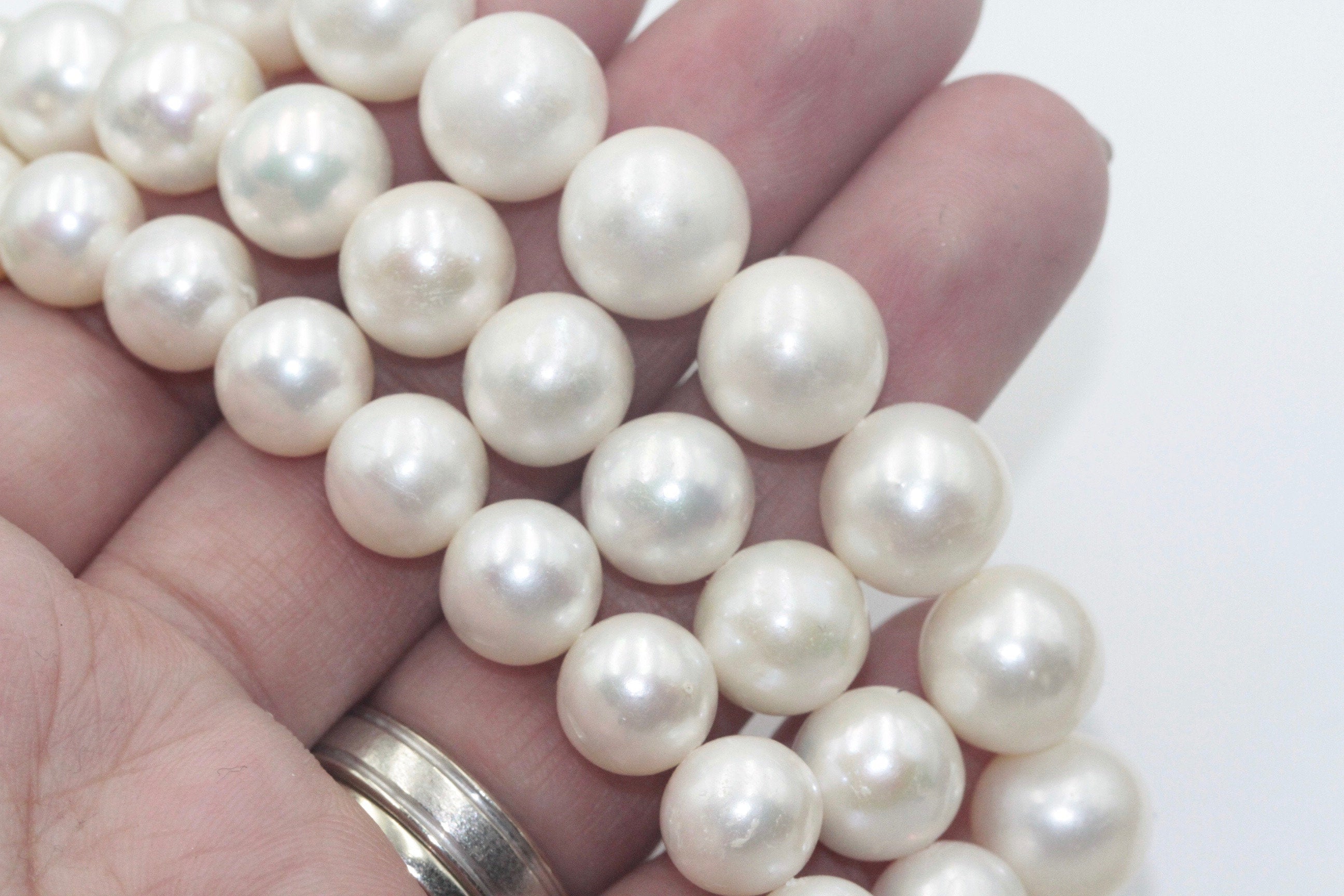 1 Strand, 8mm/10mm/12mm, High Quality, Natural Freshwater Cultured Pearl, Round in White