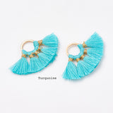 2pc, 2cm, Mini Cotton Tassels In Round Metal Loop / Ring