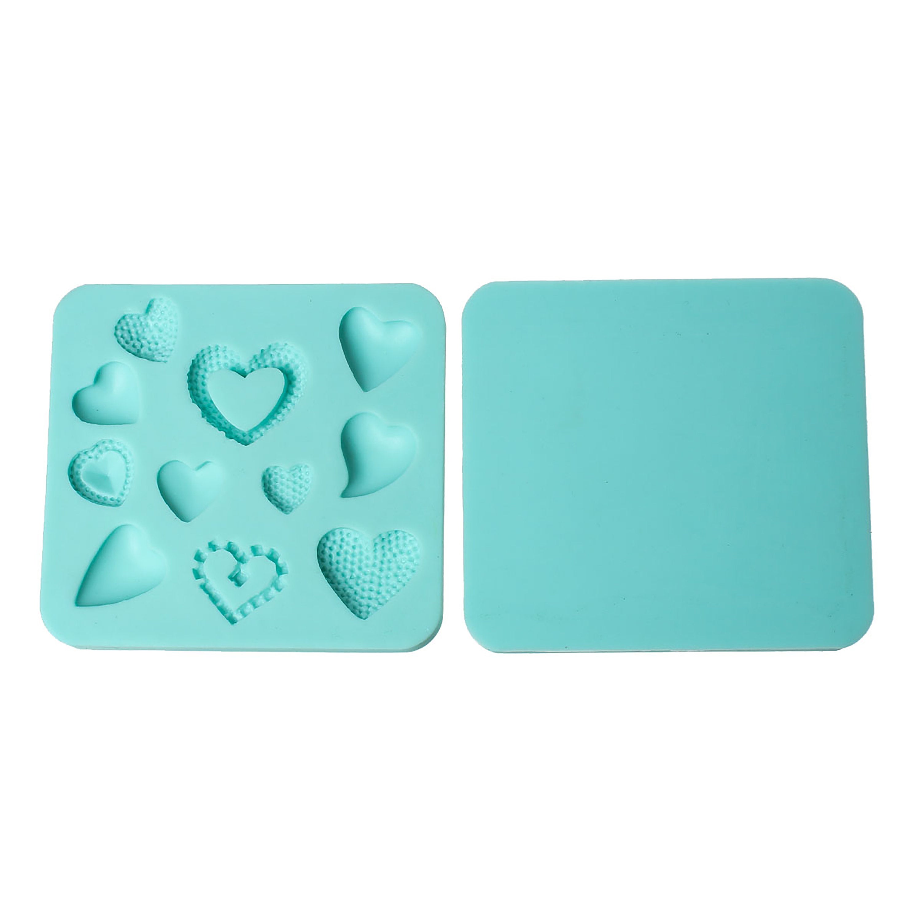 1pc, 89mm x 82mm, Fondant Molds Cake Mould Silicone Square Baking Tools Chocolate Heart Pattern in Mint Green