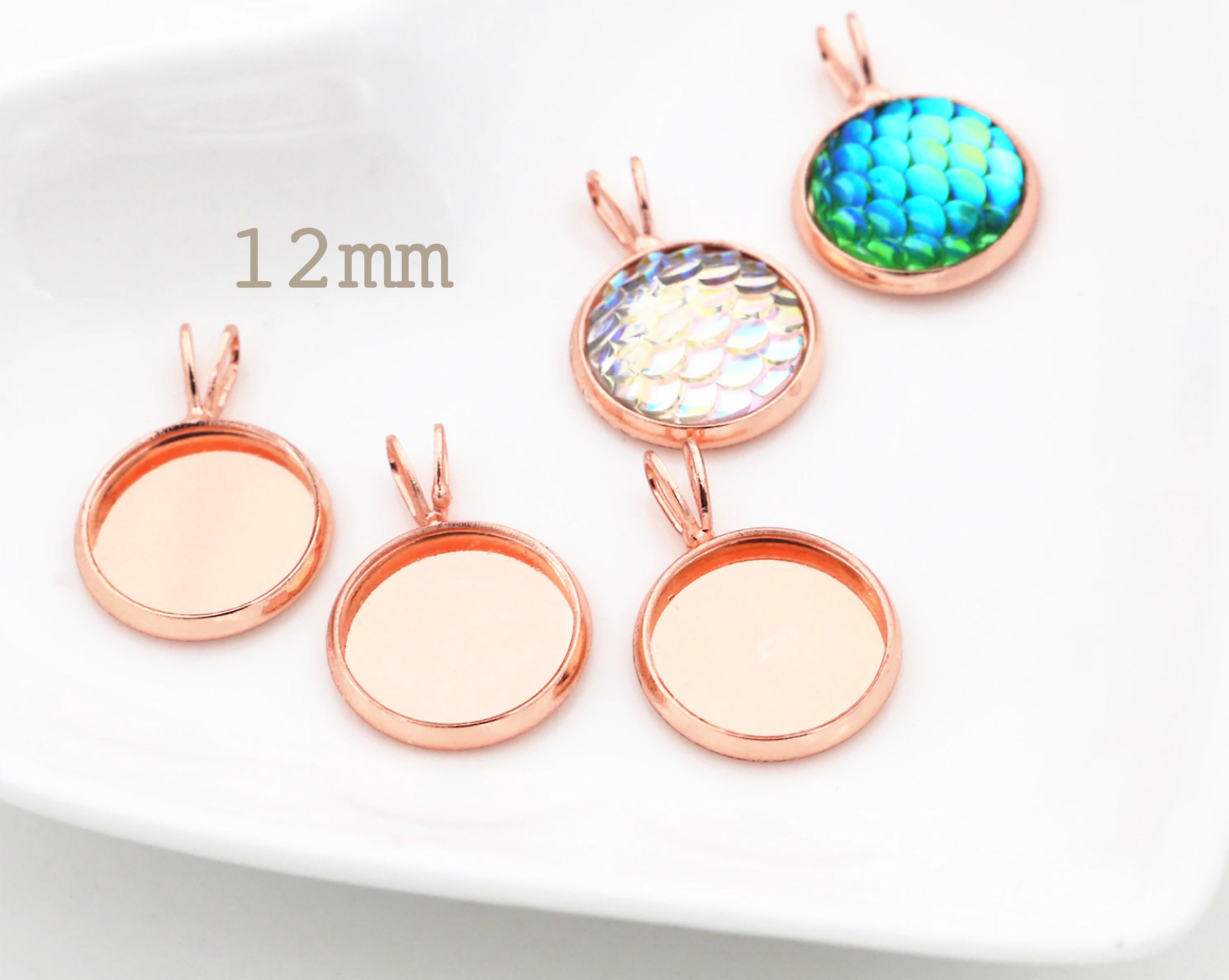 4pcs, 12mm Inner Setting, Lead Free and Nickel Free Copper Material Pendant Cabochon in Gold Plating