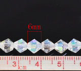 1 strand, 6x6mm, Crystal Glass Faceted Bicone Beads in Clear AB Color