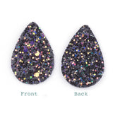 4pcs/6pcs, 39x25x2mm, PU Leather Drop Pendant with Sequins in Black