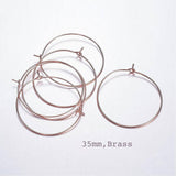 5 Pairs (10pcs) / 10 pairs (20pcs) , 35mm, Brass Earring Hoop / Wine Glass Charm Loop in Rose Gold