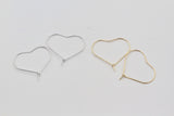 2 pairs (4pcs), 30x36x1.5mm; Brass Hoop Earrings, Heart, Real Platinum Plated