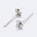 1 pair, 12.5mm, 925 Sterling Silver Ear Stud Findings, Carved 925, Flower in Silver