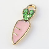 2pcs/5pcs, 17.5x5.5x2mm,  Carrot Alloy Rhinestone Enamel Pendants, Pink