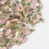 2pcs/5pcs, 17.5x5.5x2mm,  Carrot Alloy Rhinestone Enamel Pendants, Pink