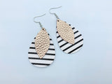 2pcs (1 pair), 56x38mm, 2 Layer PU Leather Drop Shaped Earring in Rose Gold, Black and White