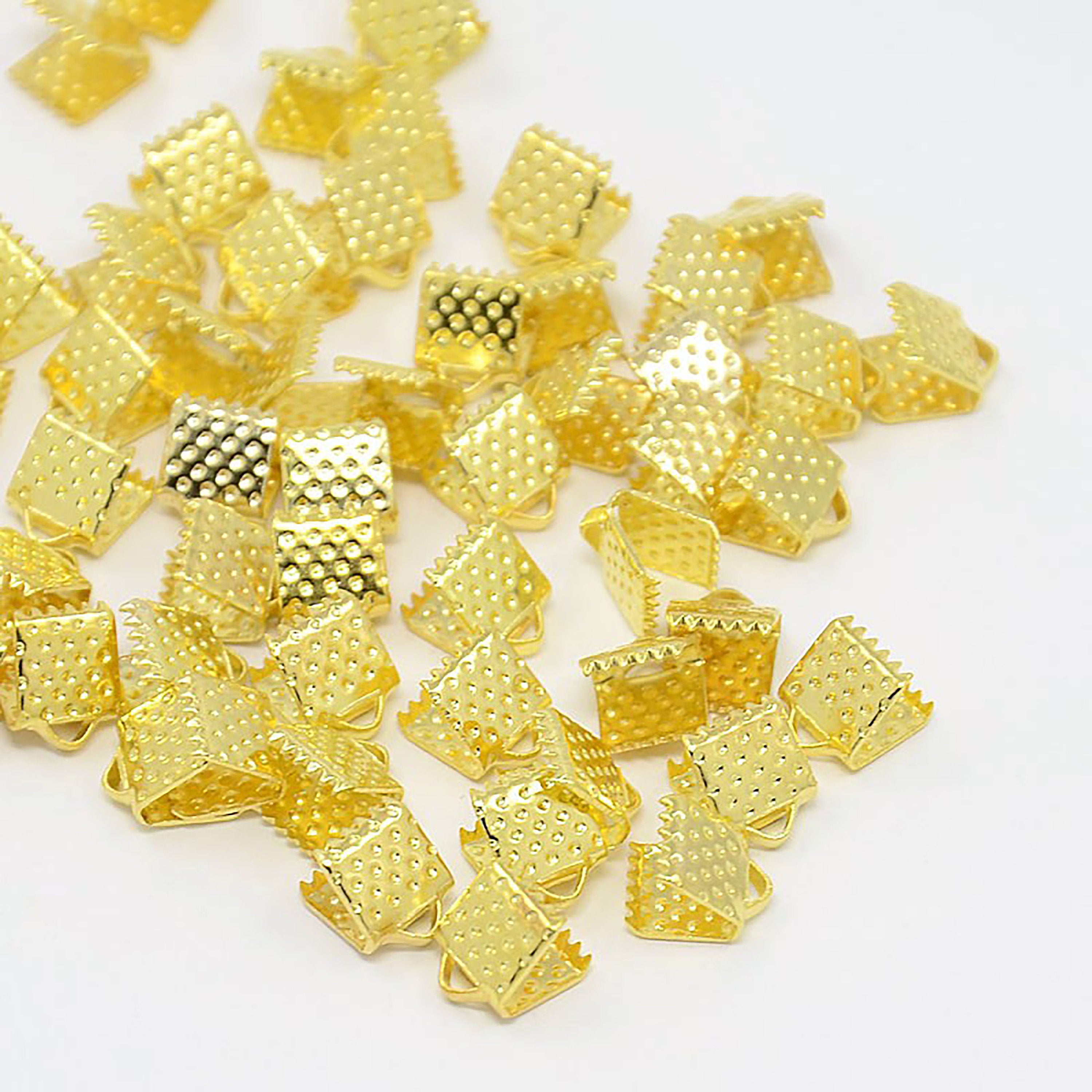 50pcs, 8x8x5mm,  Iron Ribbon Ends  Crimps in Golden