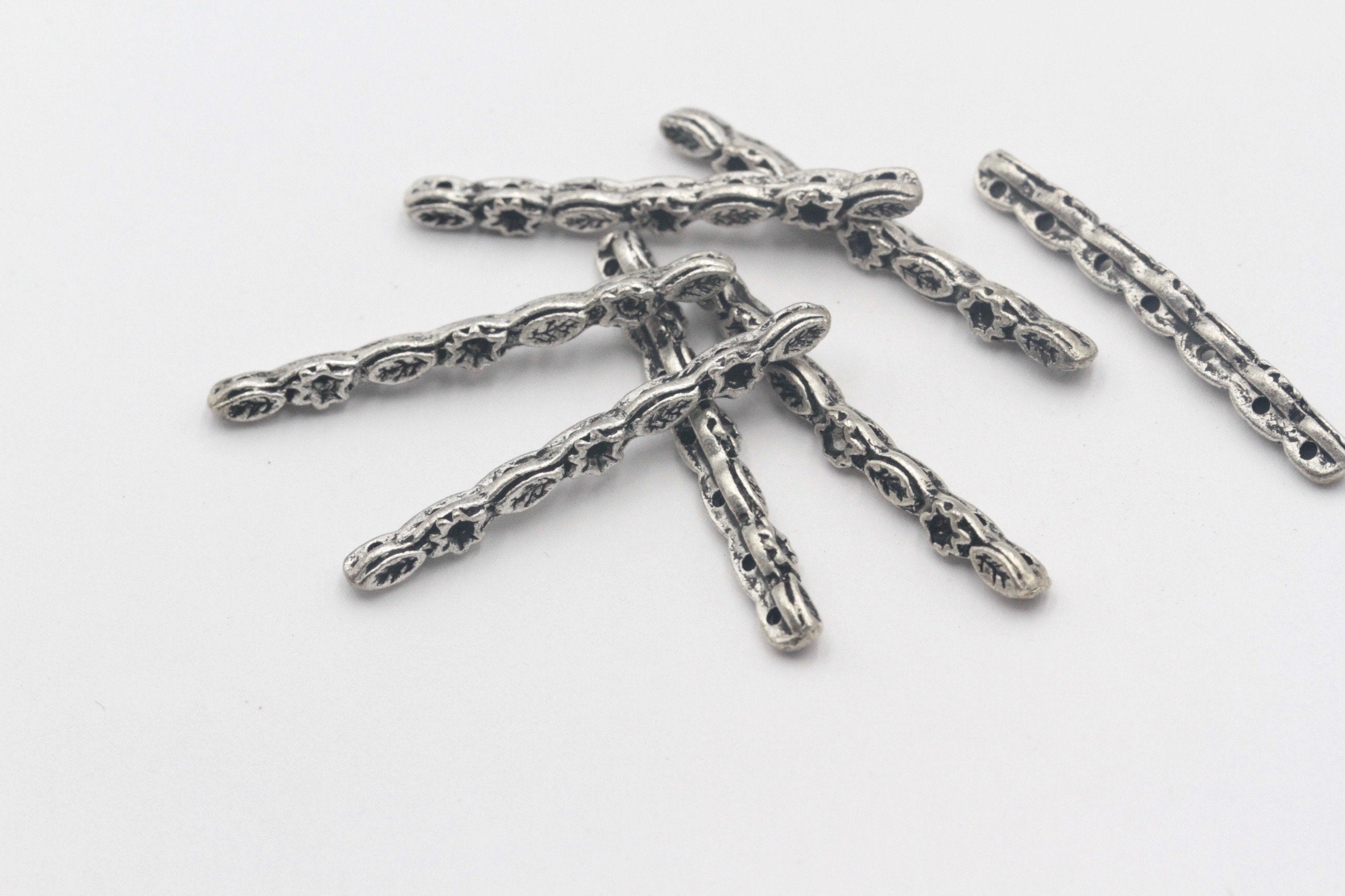 5pcs, 31mm x 3mm, Zinc Based Alloy 7 hole floral link in antiques silver