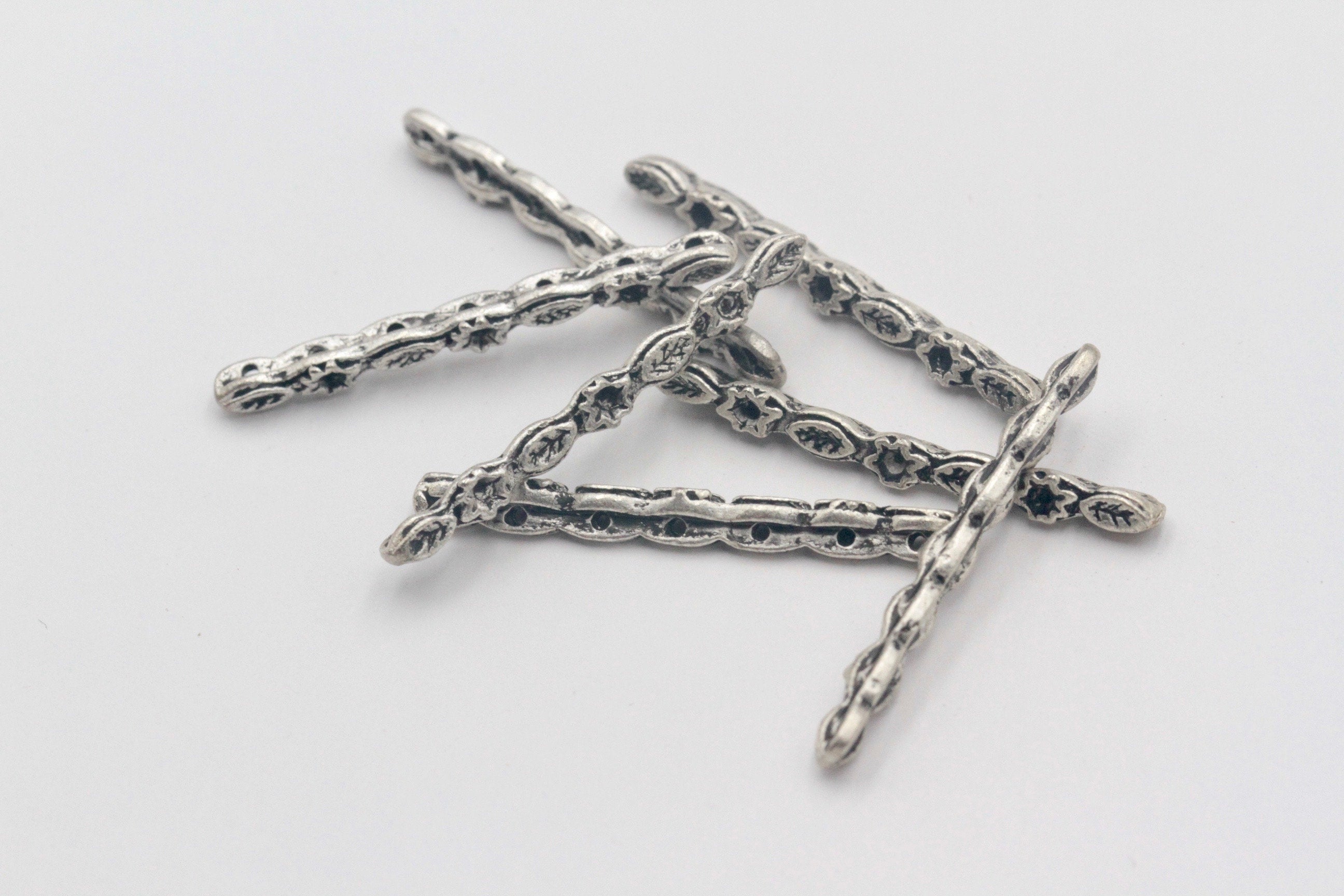 5pcs, 31mm x 3mm, Zinc Based Alloy 7 hole floral link in antiques silver