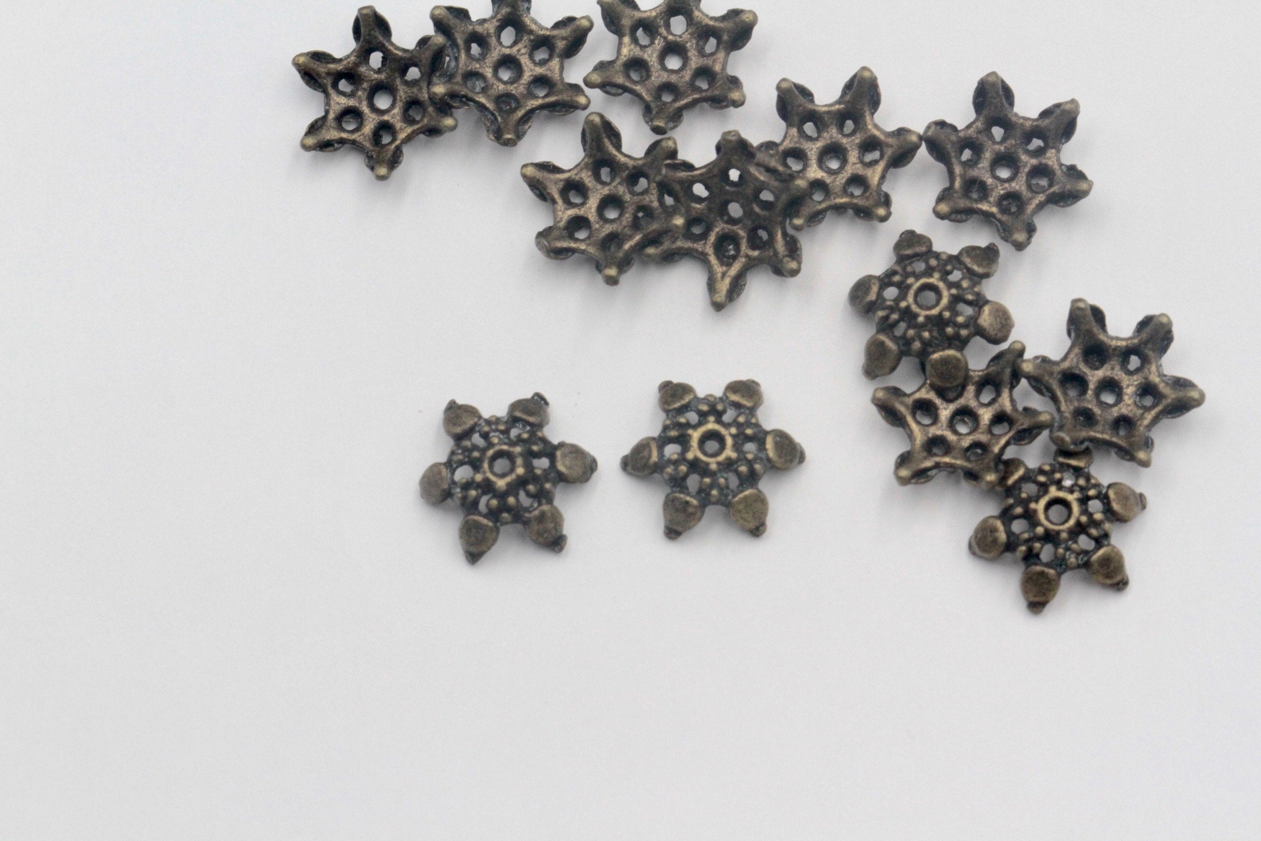 8pcs, 13mm, Alloy Flower Bead Caps in Antique Bronze