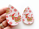 2pcs/4pcs, 60mmx40mm, PU Leather / Faux Leather Drop Shaped Die Cut / Pendant in Santa in Sleigh Prints