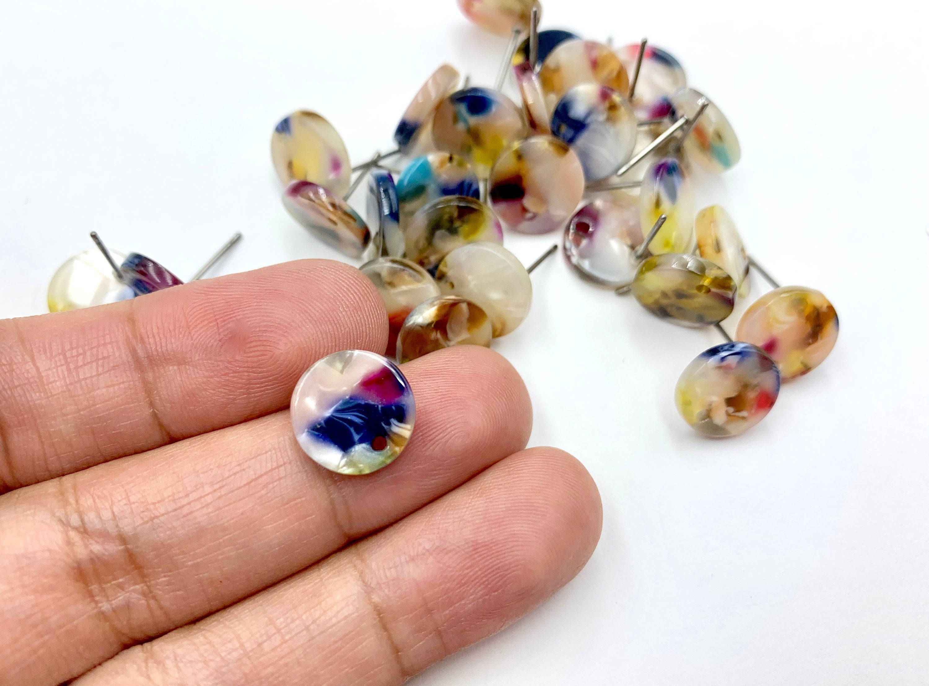 1pair (2pcs) / 2pairs(4pcs), 12mm, Acetic Resin Ear Studs in Dark Blue, Fuchsia, Yellow and White