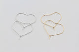 2 pairs (4pcs), 30x36x1.5mm; Brass Hoop Earrings, Heart, Real Platinum Plated