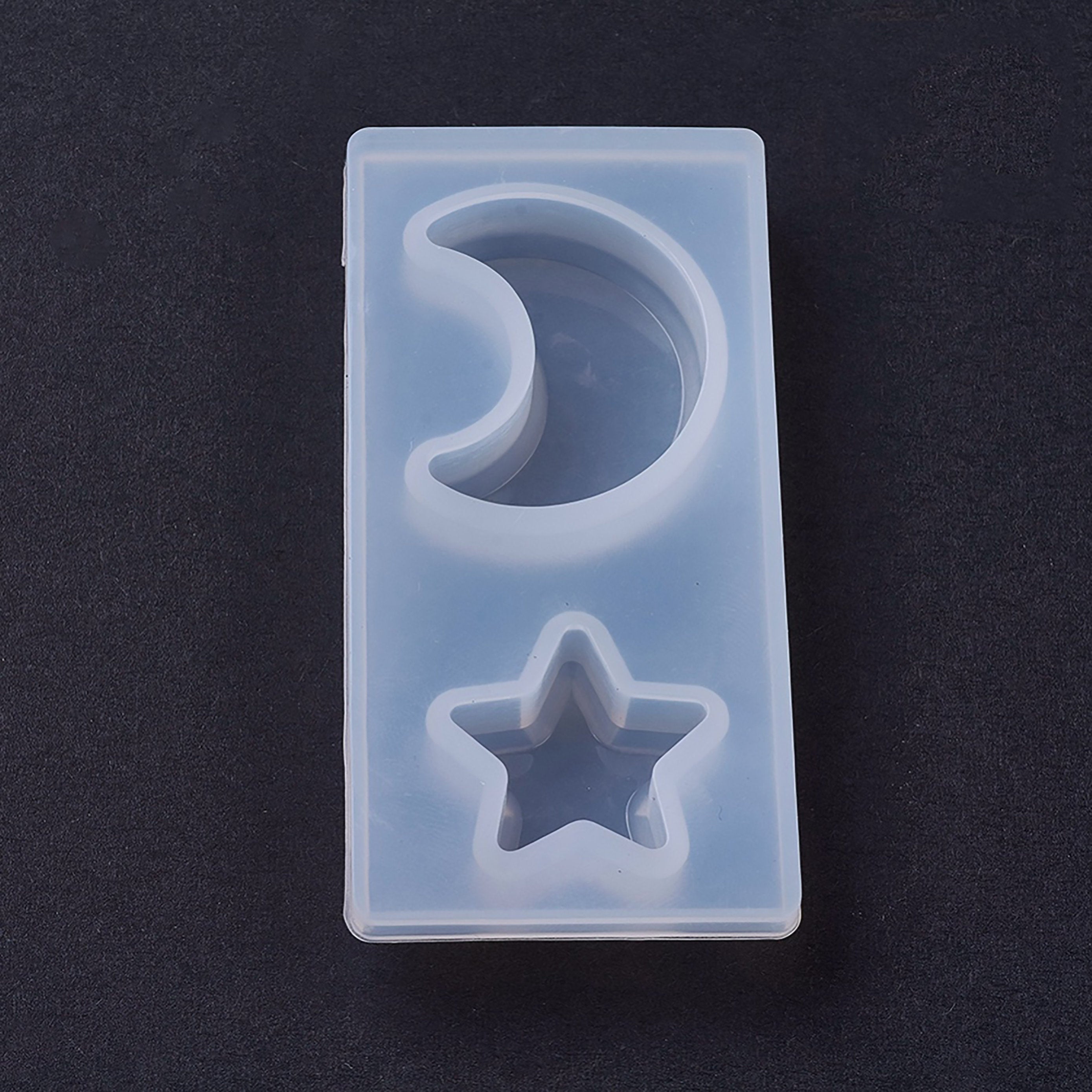 1pc, 73x36x10.5mm, Silicone Moulds, Resin Casting Moulds, For UV Resin, Epoxy Resin Jewelry Making, Star & Moon in Clear