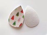 2pcs/4pcs, 60mmx40mm, PU Leather / Faux Leather Drop Shaped Die Cut / Pendant in Christmas Tree Prints