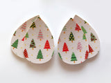 2pcs/4pcs, 60mmx40mm, PU Leather / Faux Leather Drop Shaped Die Cut / Pendant in Christmas Tree Prints