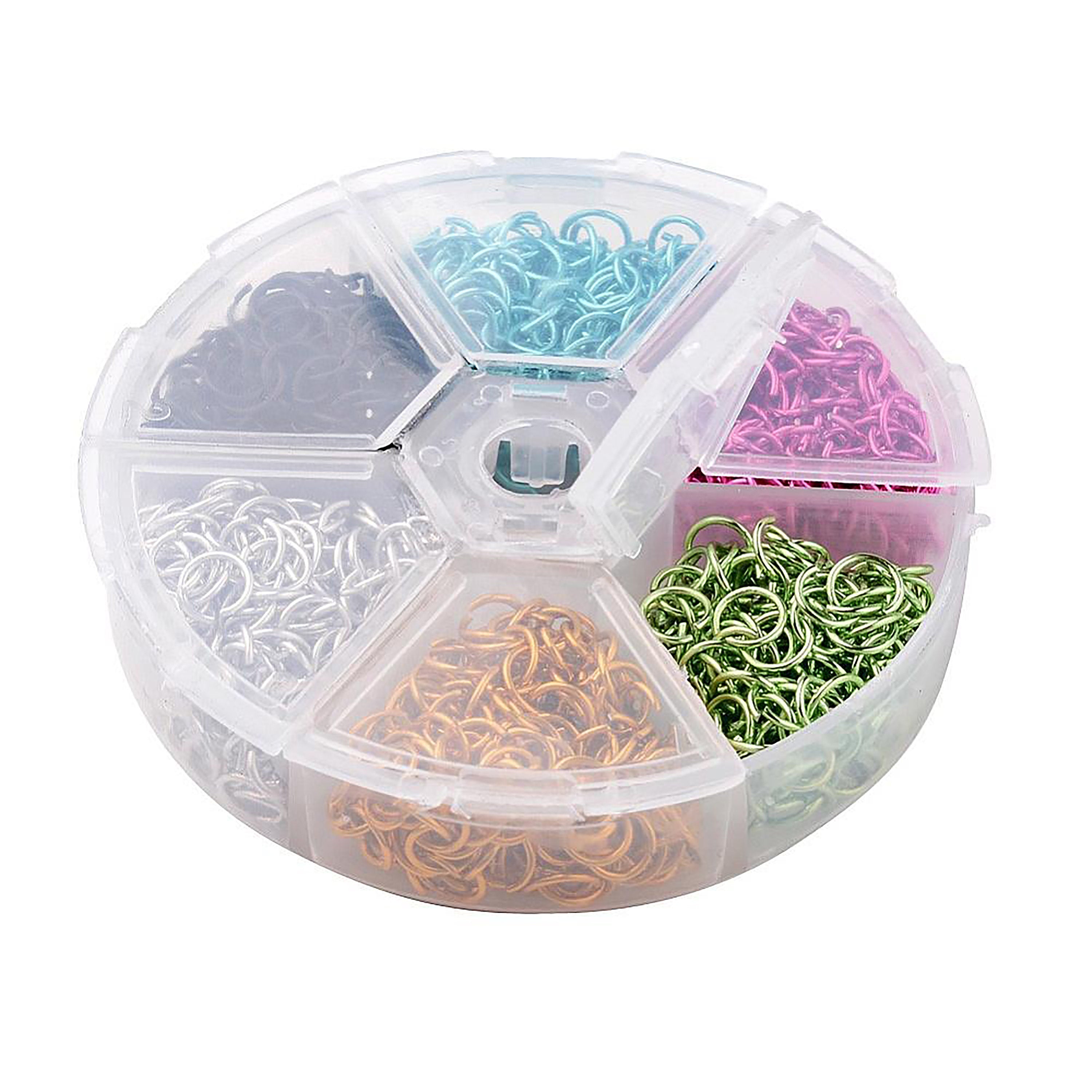 1 box (1,080 pcs), 6x0.8mm, 6 Colors Aluminum Wire Open Jump Rings  in Mixed Color