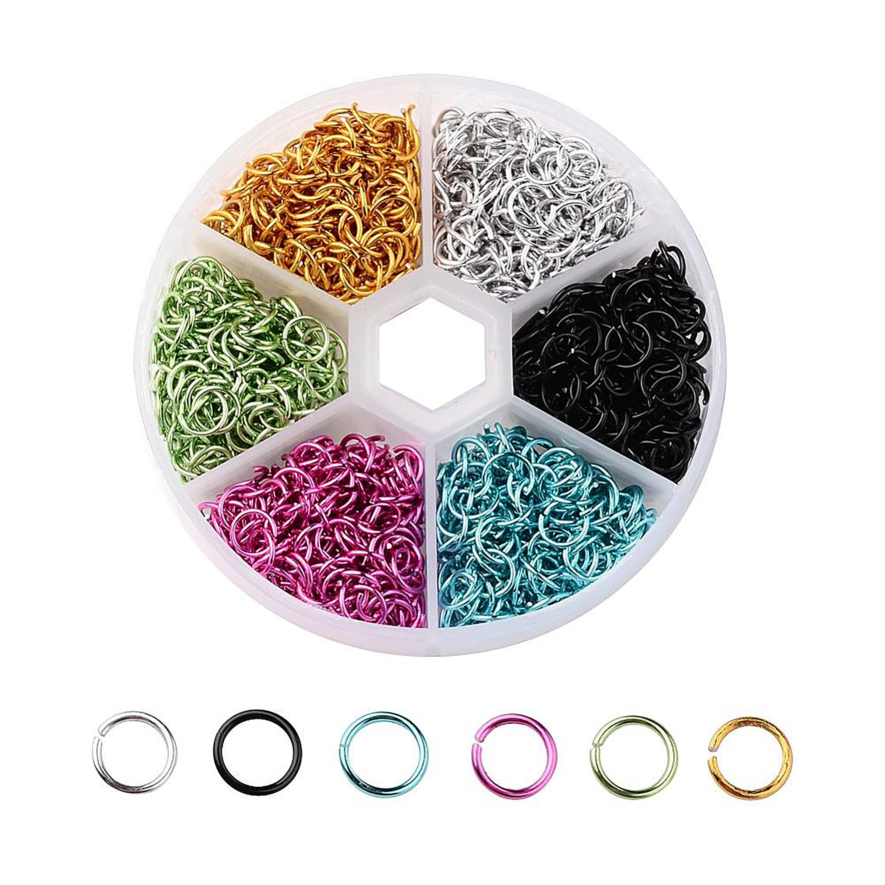 1 box (1,080 pcs), 6x0.8mm, 6 Colors Aluminum Wire Open Jump Rings  in Mixed Color