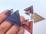 2pcs, 32x38mm, Geometric Triangle Filigree Charm Pendants / Connectors