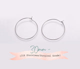 30mm, 316 Stainless Steel Hoop / Surgical Grade Hoops Earrings Findings, Wine Glass Charms Findings in Stainless Steel Colour