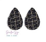 4pcs/6pcs, 36x22x1.9mm, PU Leather Drop Pendant with Sequins in Black