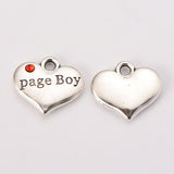 1pc/2pcs, 14x16x3mm, Wedding Theme Antique Silver Tone Tibetan Style Heart with Page Boy Rhinestone Charms, Hyacinth